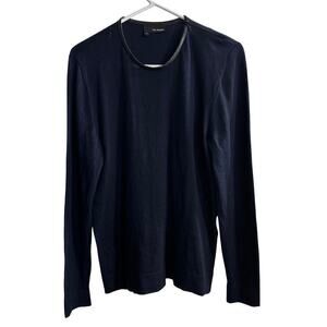 Kooples 100% Merino Wool Leather-Trim Women’s Sweater Size Medium Navy Blue